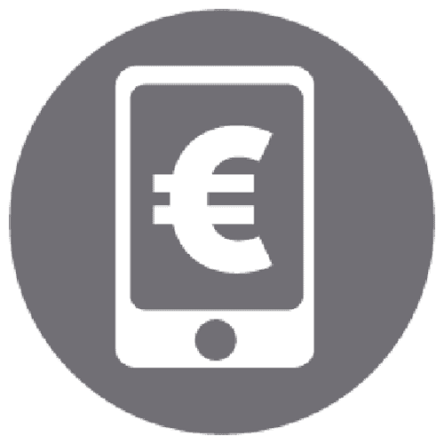 Digimarkkinointi kategorian logo, jossa puhelin, jonka ruudulla euro merkki.