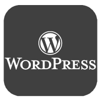 WordPress logo ja teksti WordPress.