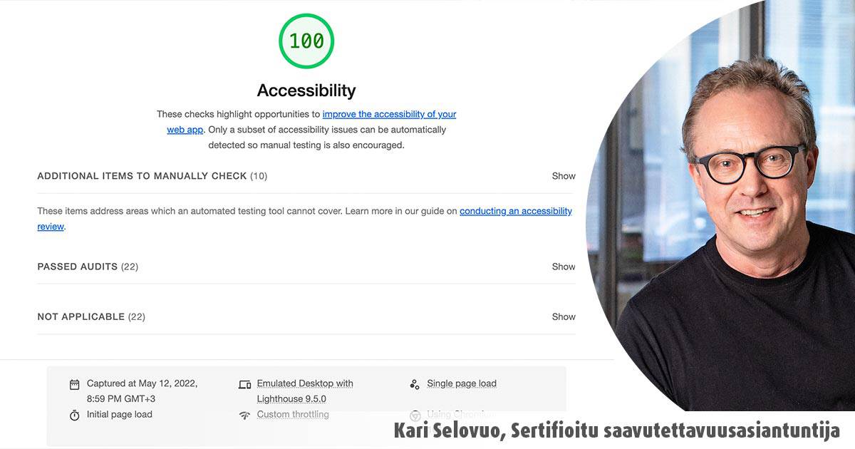Saavuttettavuustestauksen tulokset selaimessa